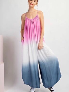eesome Pink White Blue Ombre Wide-Leg Spaghetti-Strap Jumpsuit
